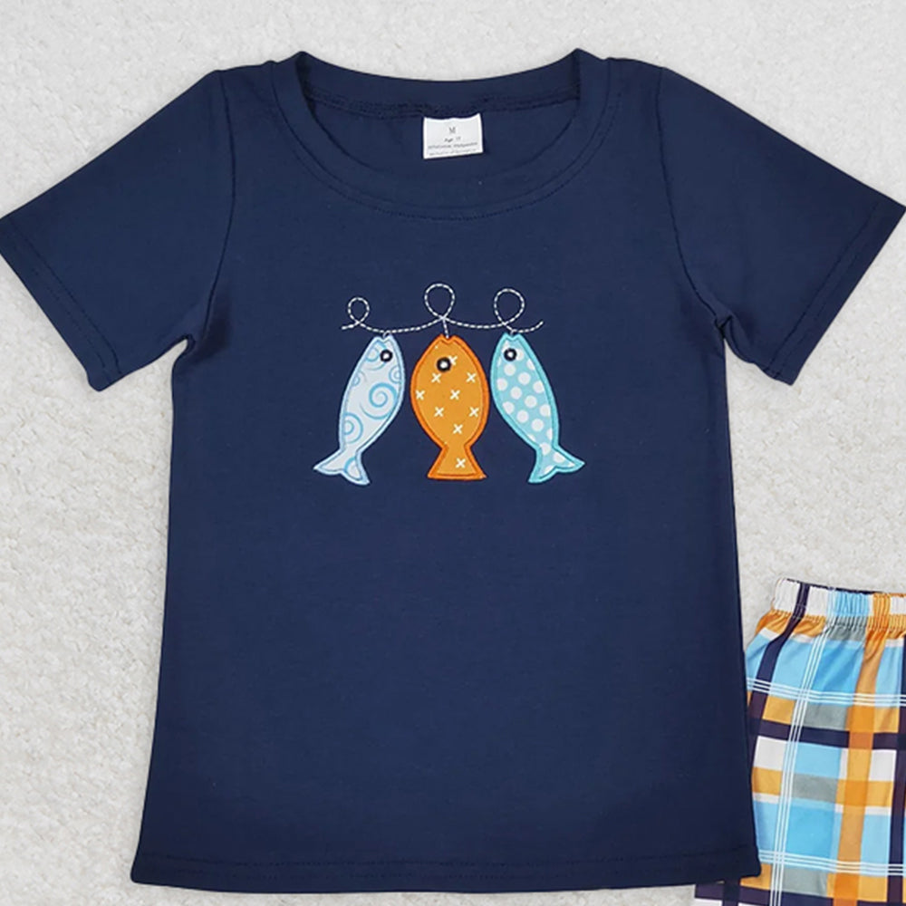 BSSO0465RTS NO MOQ Baby Boys Summer Boys Outfits Baby Boys Fishes Shirts Shorts Summer Clothes Sets