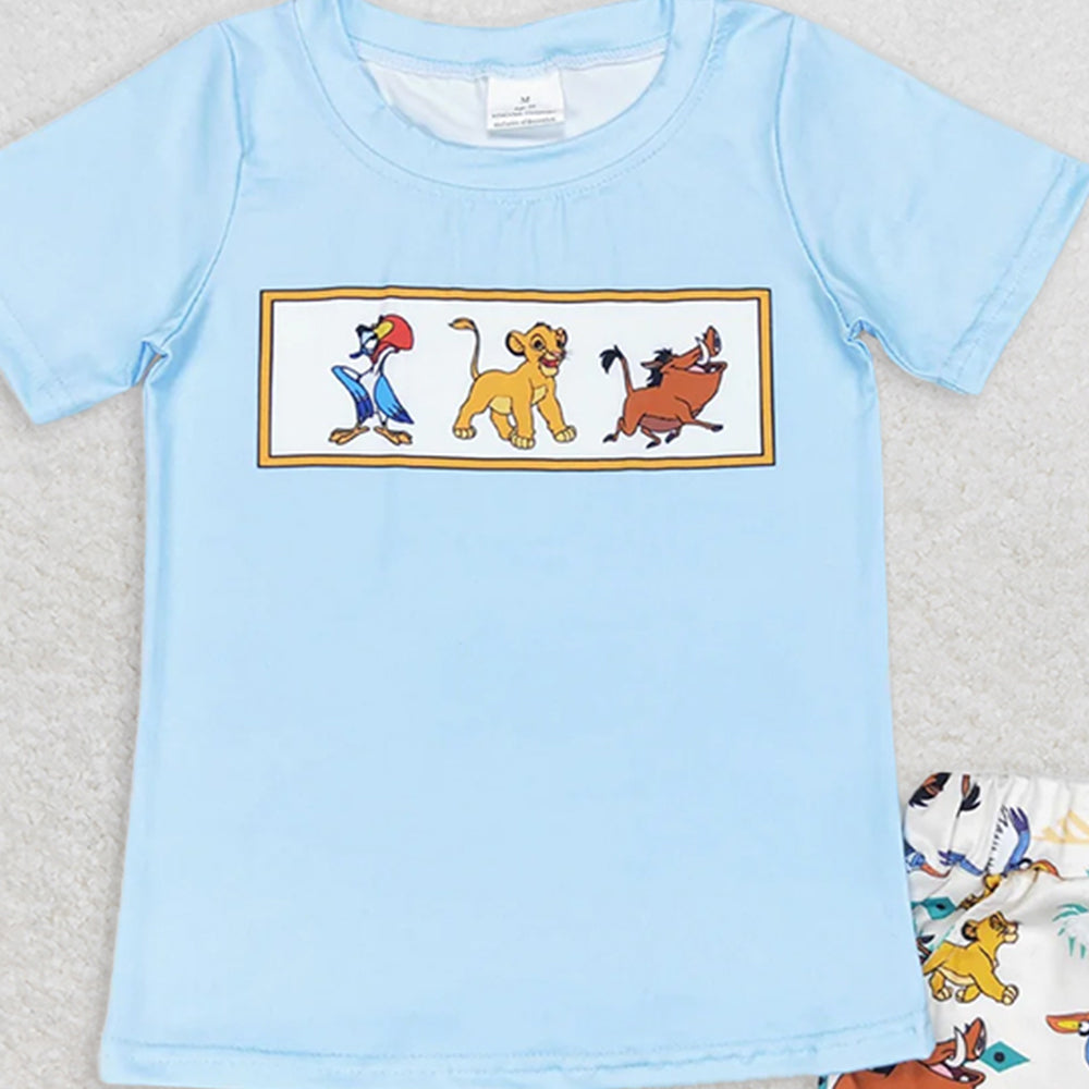BSSO0882 RTS NO MOQ Baby Boys Summer Boys Outfits Baby Boys Lion Short Sleeve Tee Shirts Tops Shorts Clothes Sets