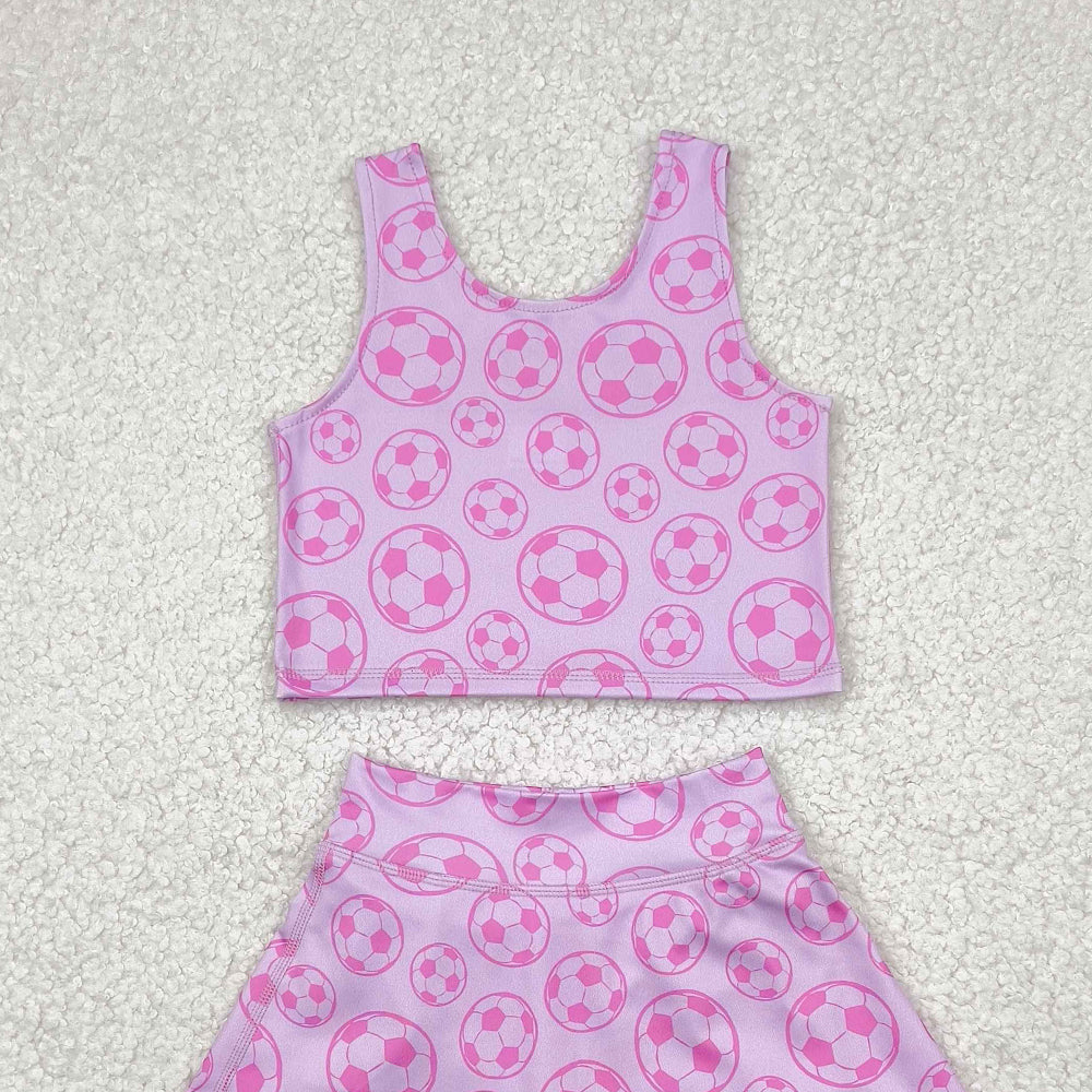 4.11 GSD1468 RTS NO MOQ Baby Girls Yoga Outfits Pink Sleeveless soccer top skirt girls active wear set