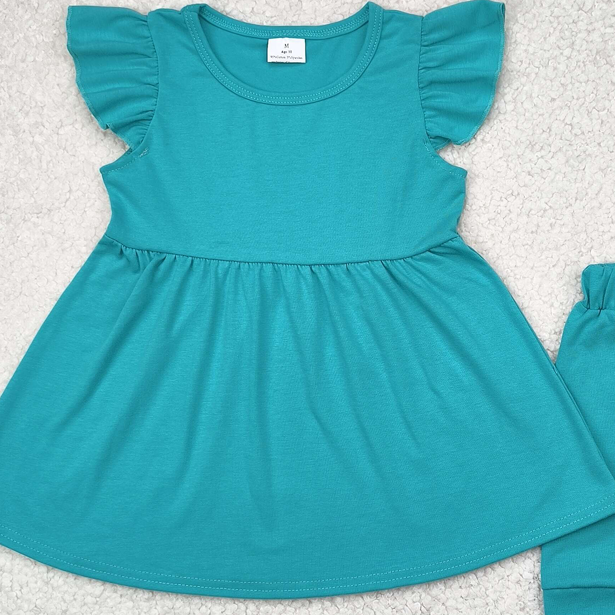 GSSO1731 RTS NO MOQ Baby Girls Summer Outfits Teal flutter sleeves cotton tunic shorts kids girls clothes