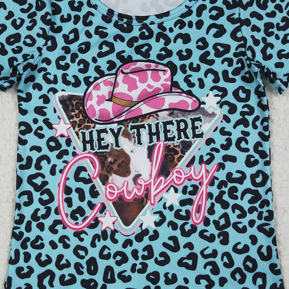 GT0934 RTS NO MOQ Baby Girls Summer Tops Baby Girls Leopard Hey Cowboy Short Sleeve Tee Shirts Tops