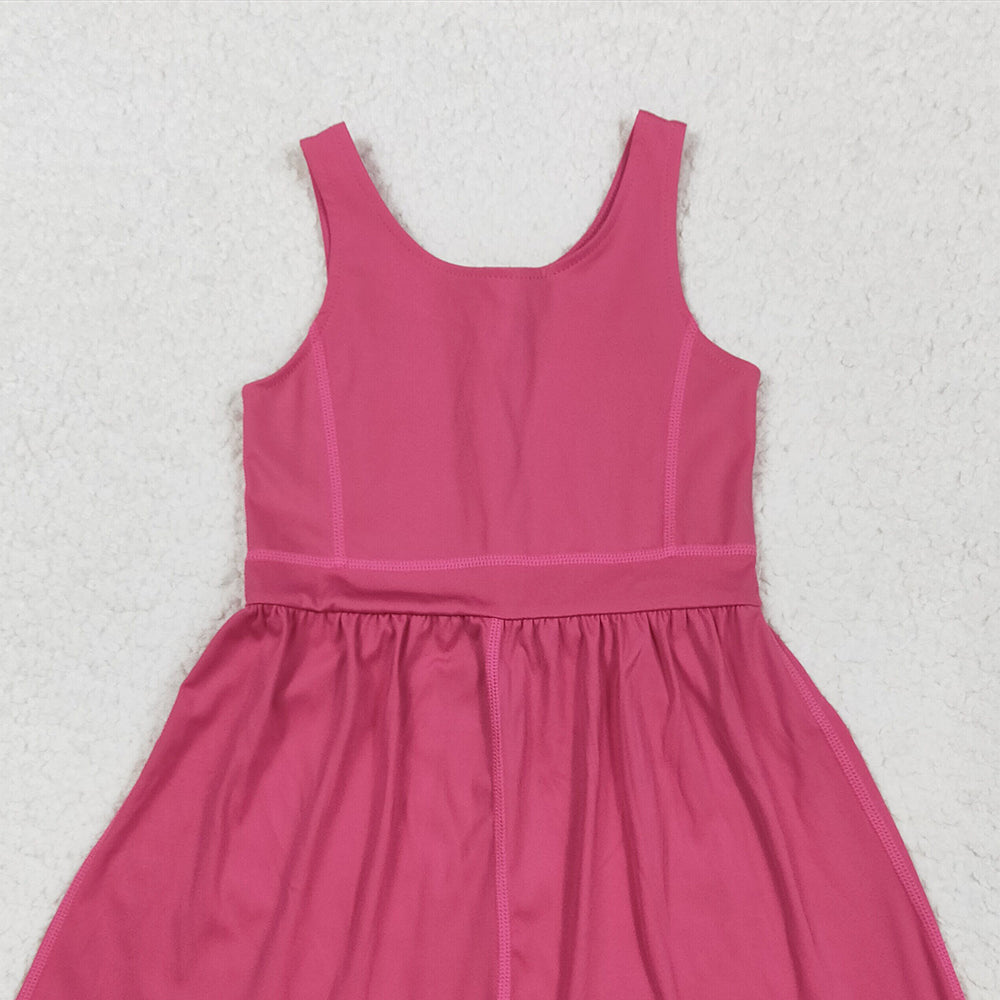 7.01 SR3022 RTS NO MOQBaby Girls Summer Jumpsuits Baby Girls Hot Pink Sleeveless Yoga Jumpsuits
