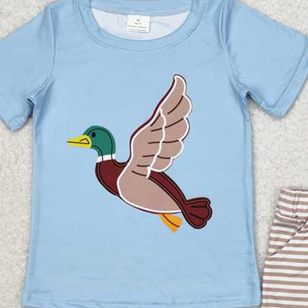 4.08 BSSO0970 RTS NO MOQ Baby Boys Summer Boys Outfits Baby Boys Duck Short Sleeve Top Stripes Shorts Clothes Sets