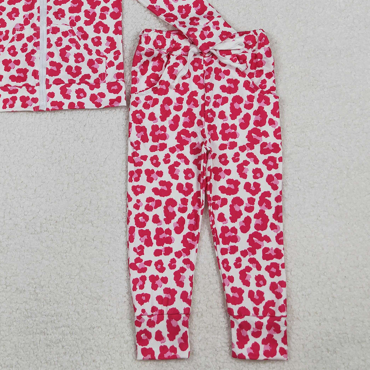 10.23 RTS NO MOQ (In stock)GLP2790 Baby Girls Pink Leopard Zipper Pockets Hoodies Top Joggers Clothes Sets