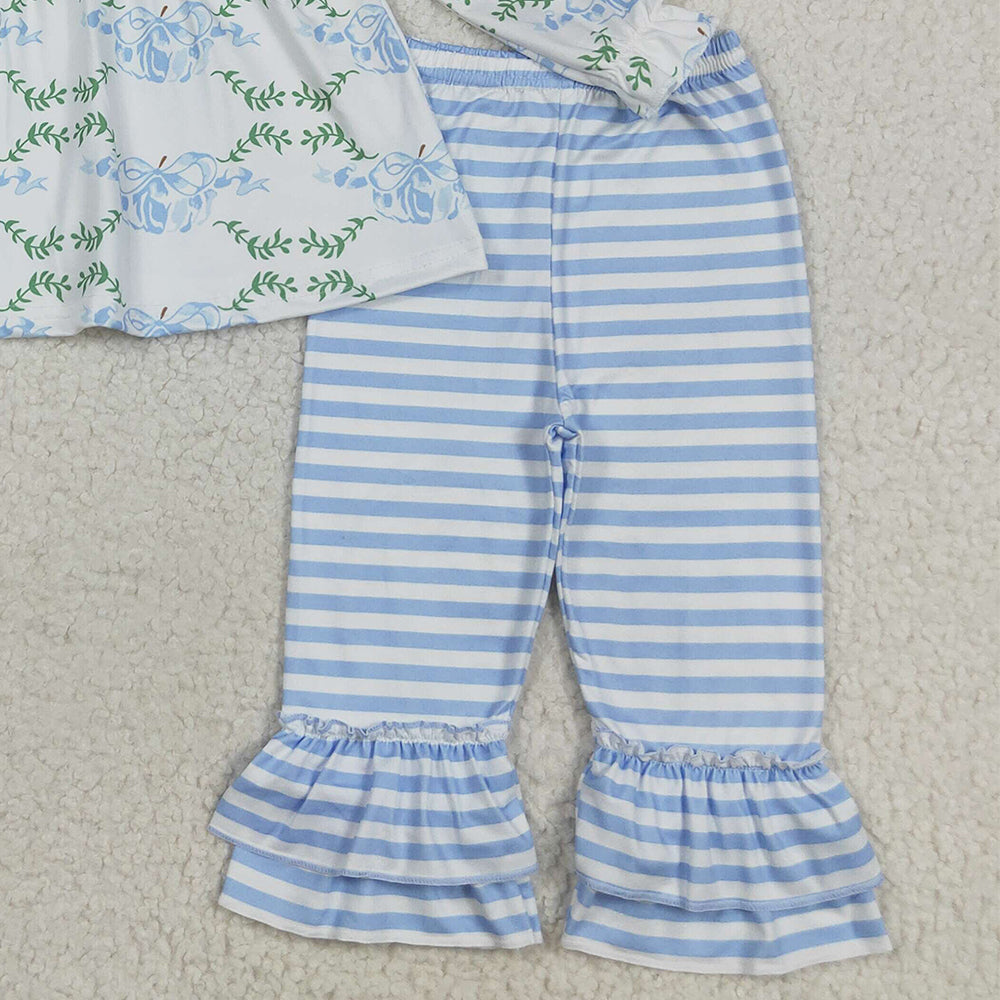 RTS NO MOQ (In stock)GLP1548 Baby Girls Winter Outfits Baby Girls Pumpkins Bows Tunic Top Stripes Pants Fall Clothes Sets