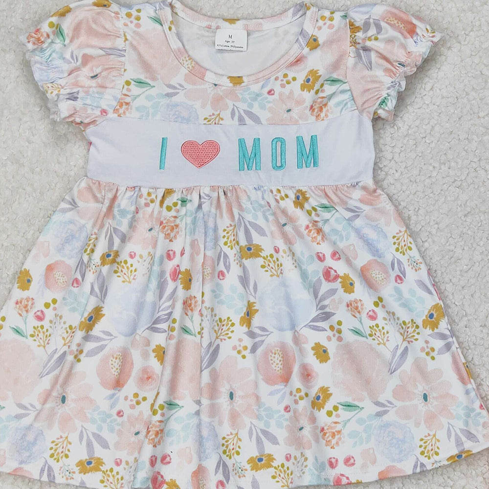 4.07 GSSO2408 RTS NO MOQ Baby Girls Summer Outfits Short sleeves I love MOM floral tunic shorts girls clothes