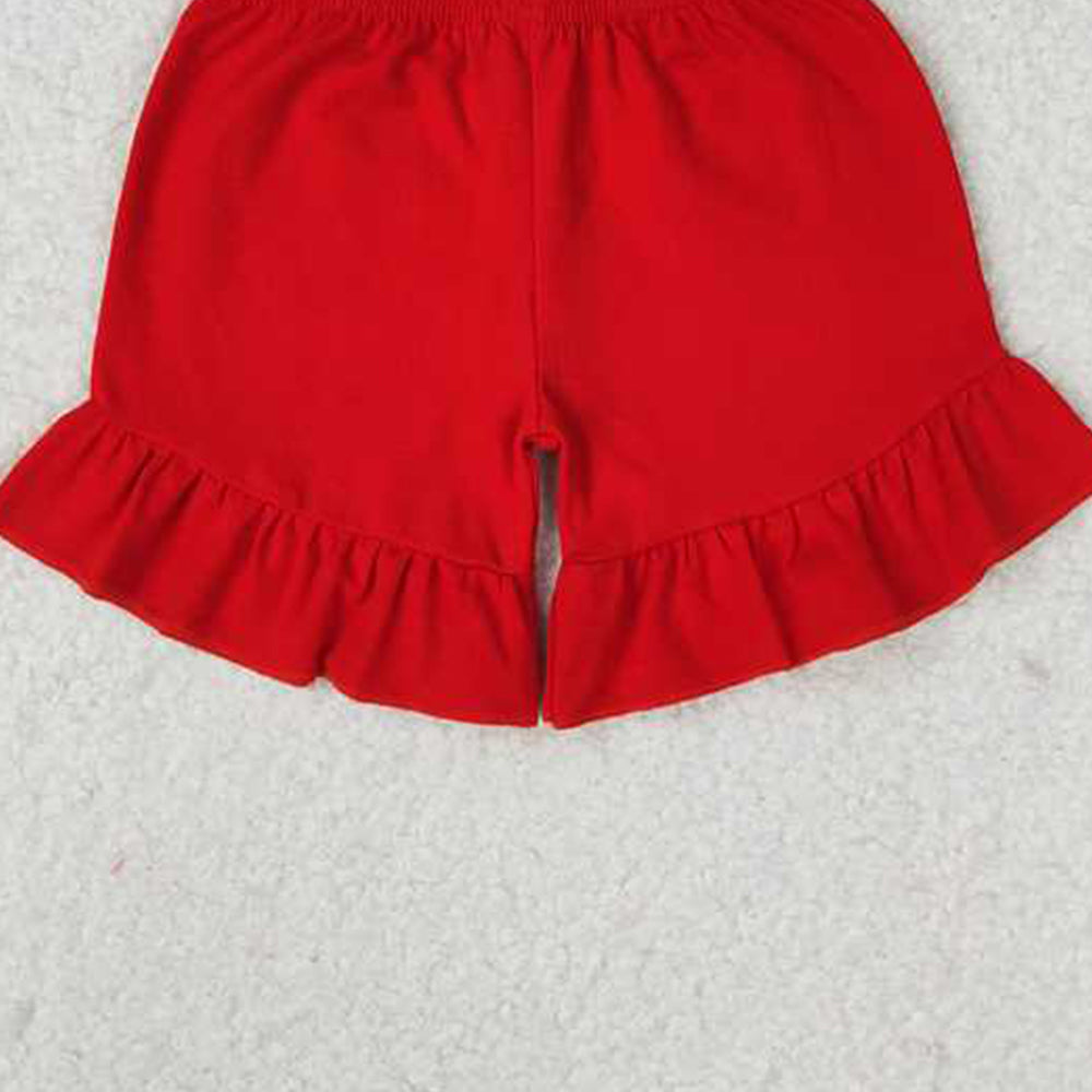 4.17 SS0269 RTS NO MOQ Red cotton one layer ruffle girls summer shorts