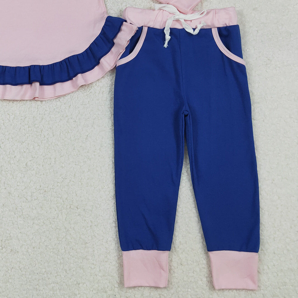 RTS NO MOQ (In stock)GLP2401 Baby Girls Winter Outfits Light Pink Ruffle Shirts Top Pockets Legging Pants Sets
