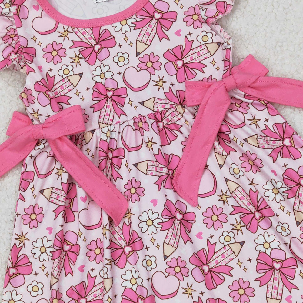 5.19 GSD1820 RTS NO MOQ Flutter sleeves floral pencil bow girls back to school dress