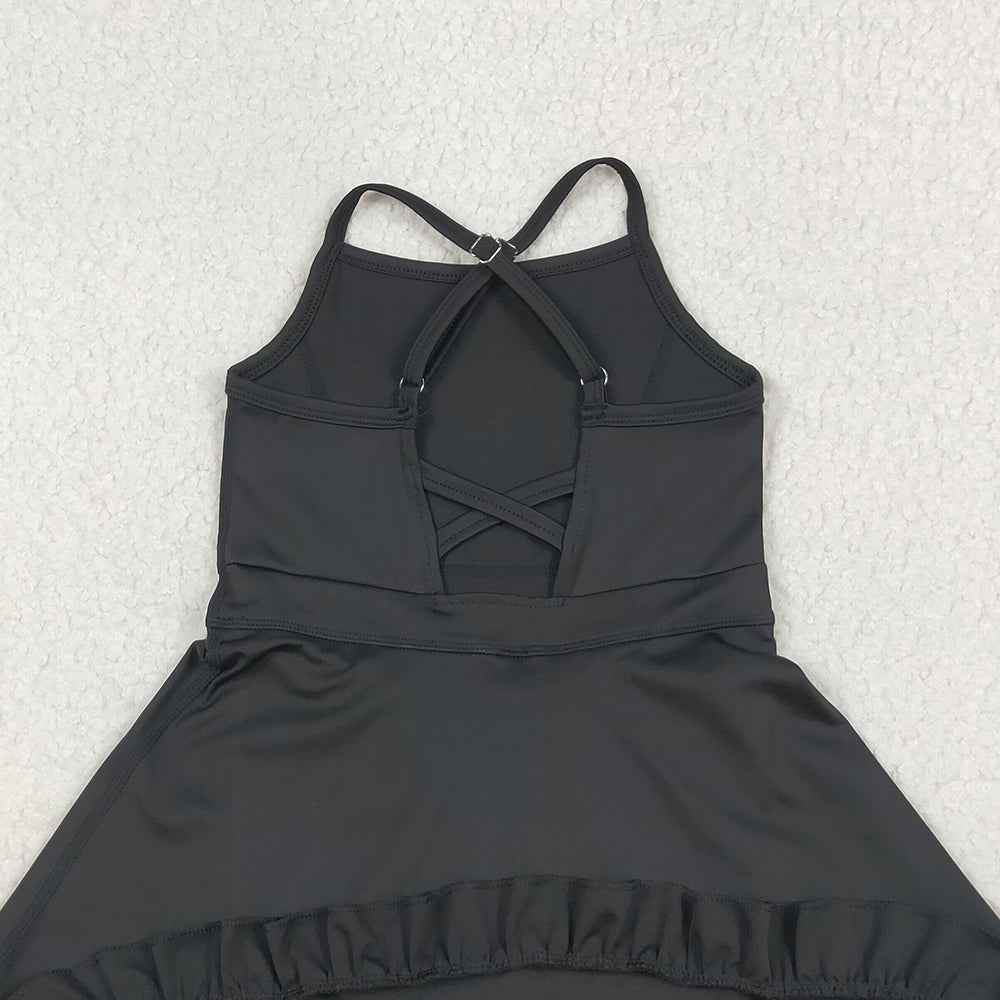 USA Shop (in stock) Baby Girls Summer Yoga Dress Black straps ruffle baby girls summer active wear