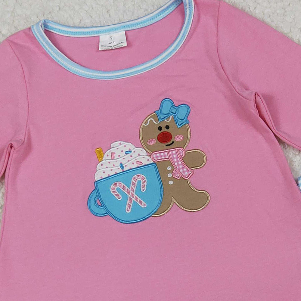 RTS NO MOQ (In stock)GLP2467 Baby Girls Winter Outfits Christmas Gingerbread Tunic Blue Legging Pants Sets