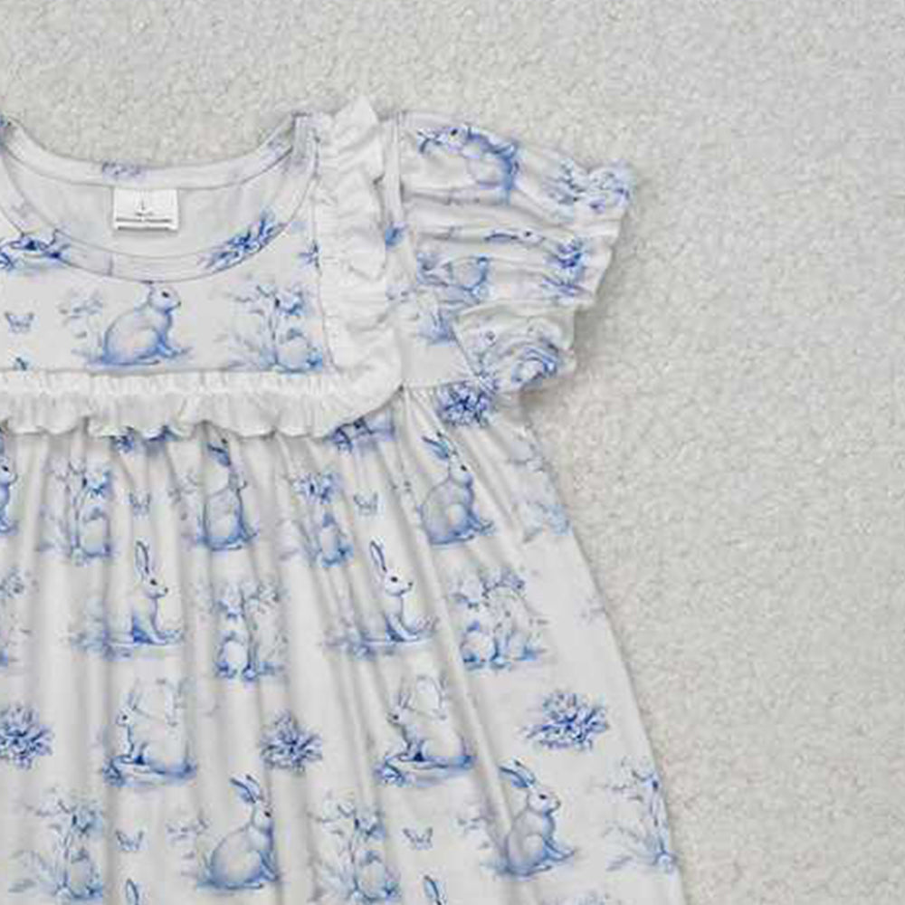 GSD1531Light Blue Bunny Baby Girls Easter Dress Short Sleeves Cute Infant Girl's Outfit for Spring Season