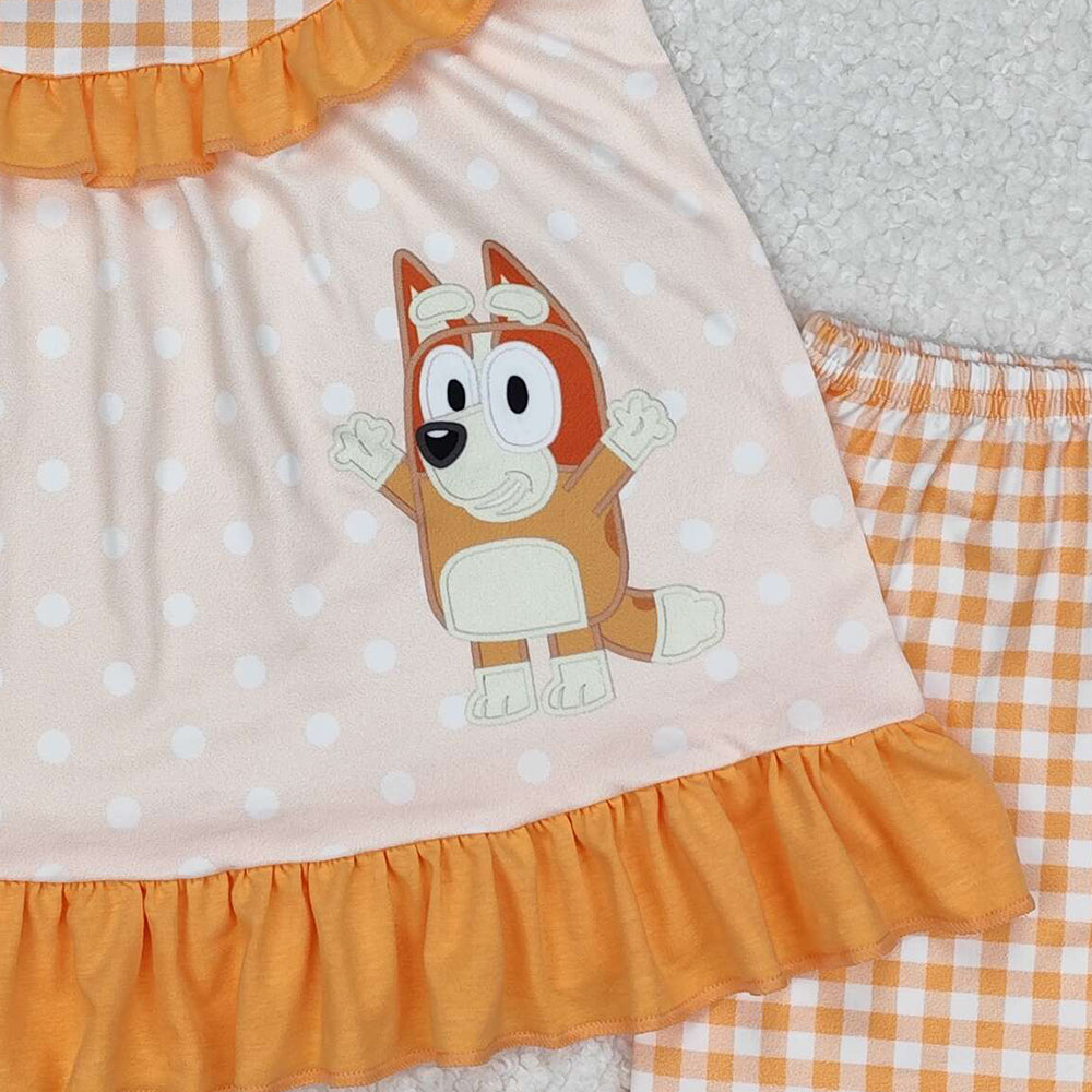 GSSO2123 New Rts No Moq 8-9 Days By Air Arrived it Yellow sleeveless plaid dog tunic shorts girls clothes