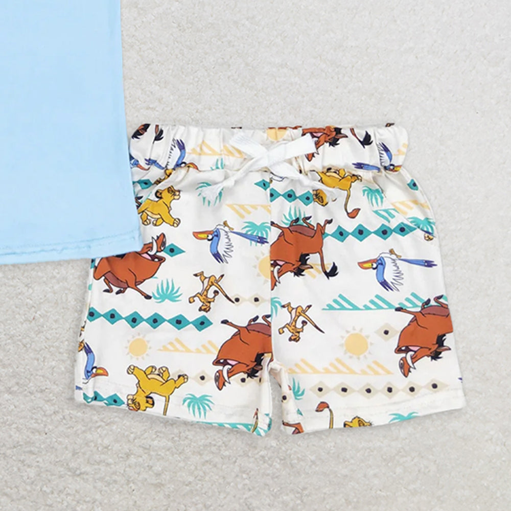 BSSO0882 RTS NO MOQ Baby Boys Summer Boys Outfits Baby Boys Lion Short Sleeve Tee Shirts Tops Shorts Clothes Sets