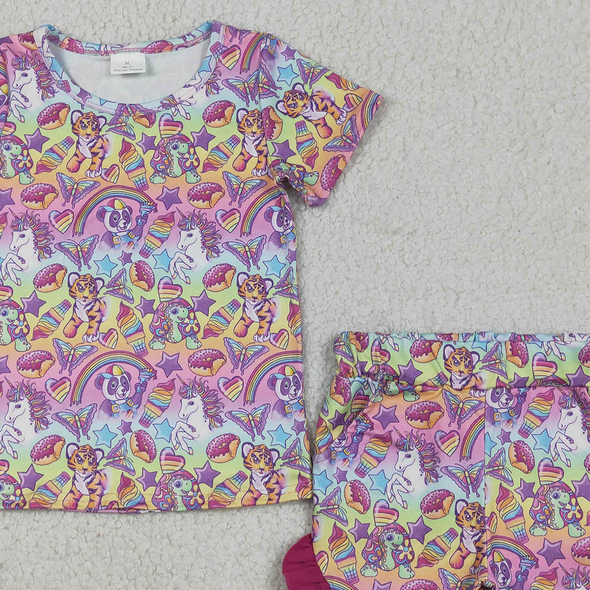 GSSO3472 RTS NO MOQ (In stock )Short sleeves donut kids girls summer outfits