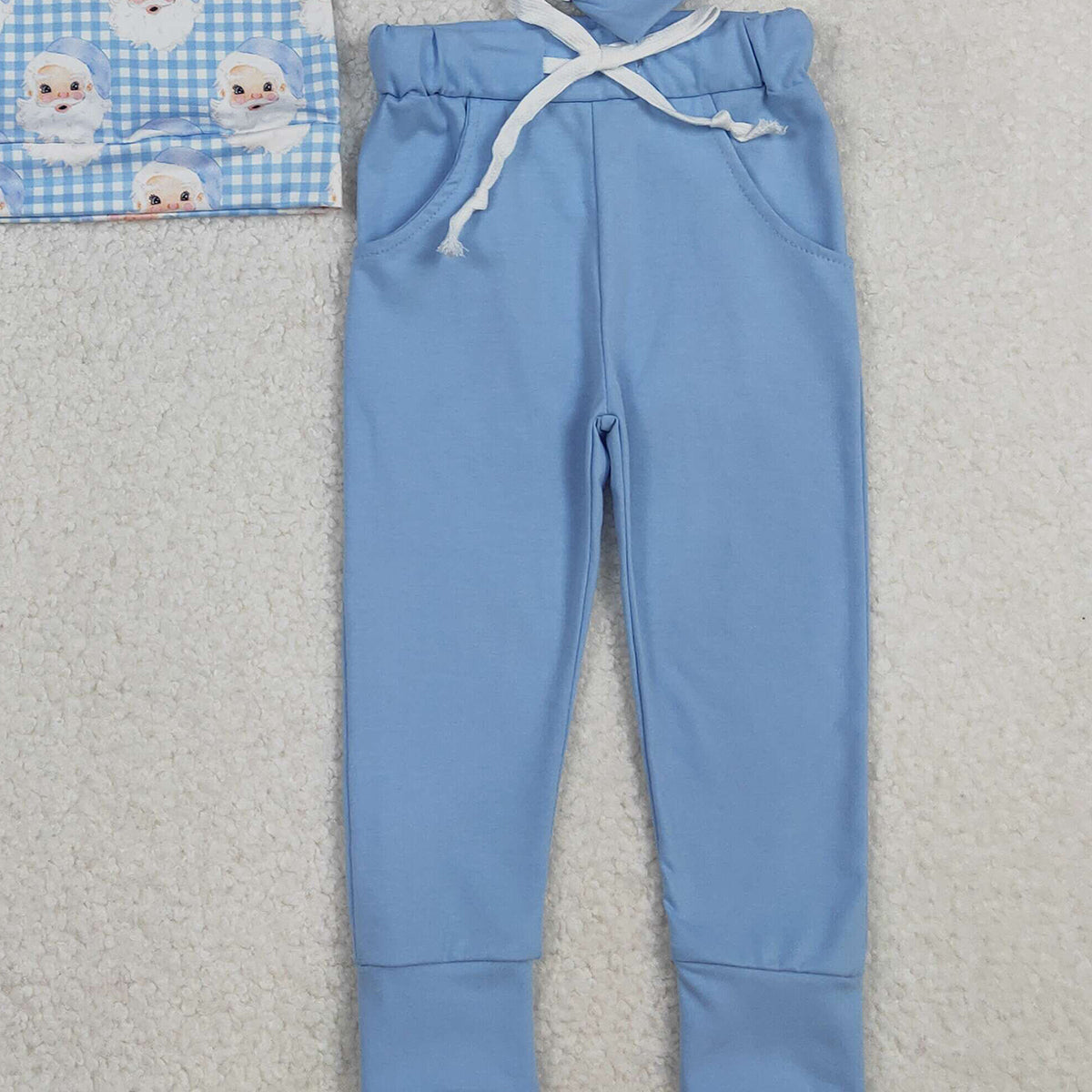 10.14 RTS NO MOQ (In stock)BLP1295 Baby Boys Winter Outfits Baby Boys Blue Checked Santa Button Top Pockets Pants Christmas Clothes Sets