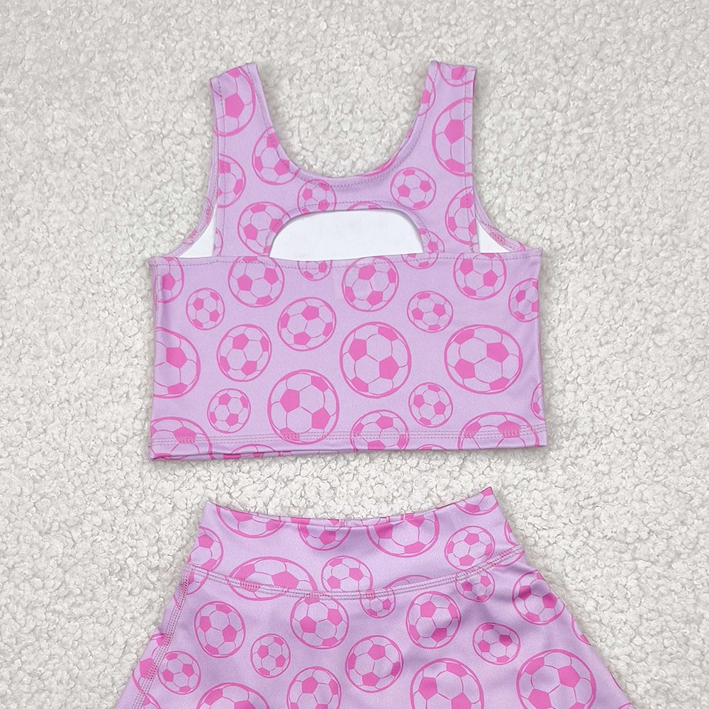4.11 GSD1468 RTS NO MOQ Baby Girls Yoga Outfits Pink Sleeveless soccer top skirt girls active wear set