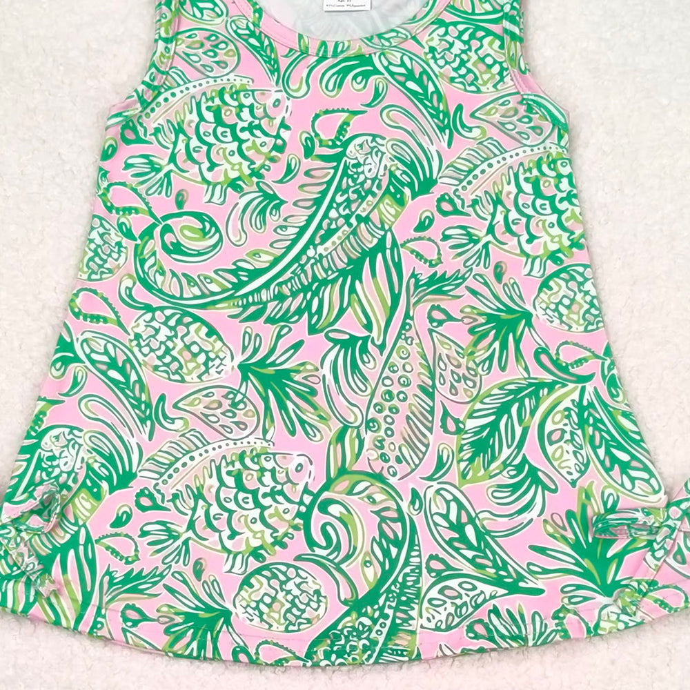 GBO0343 New Rts No Moq 8-9 Days By Air Arrived it Sleeveless green pink watercolor baby girls bummies set