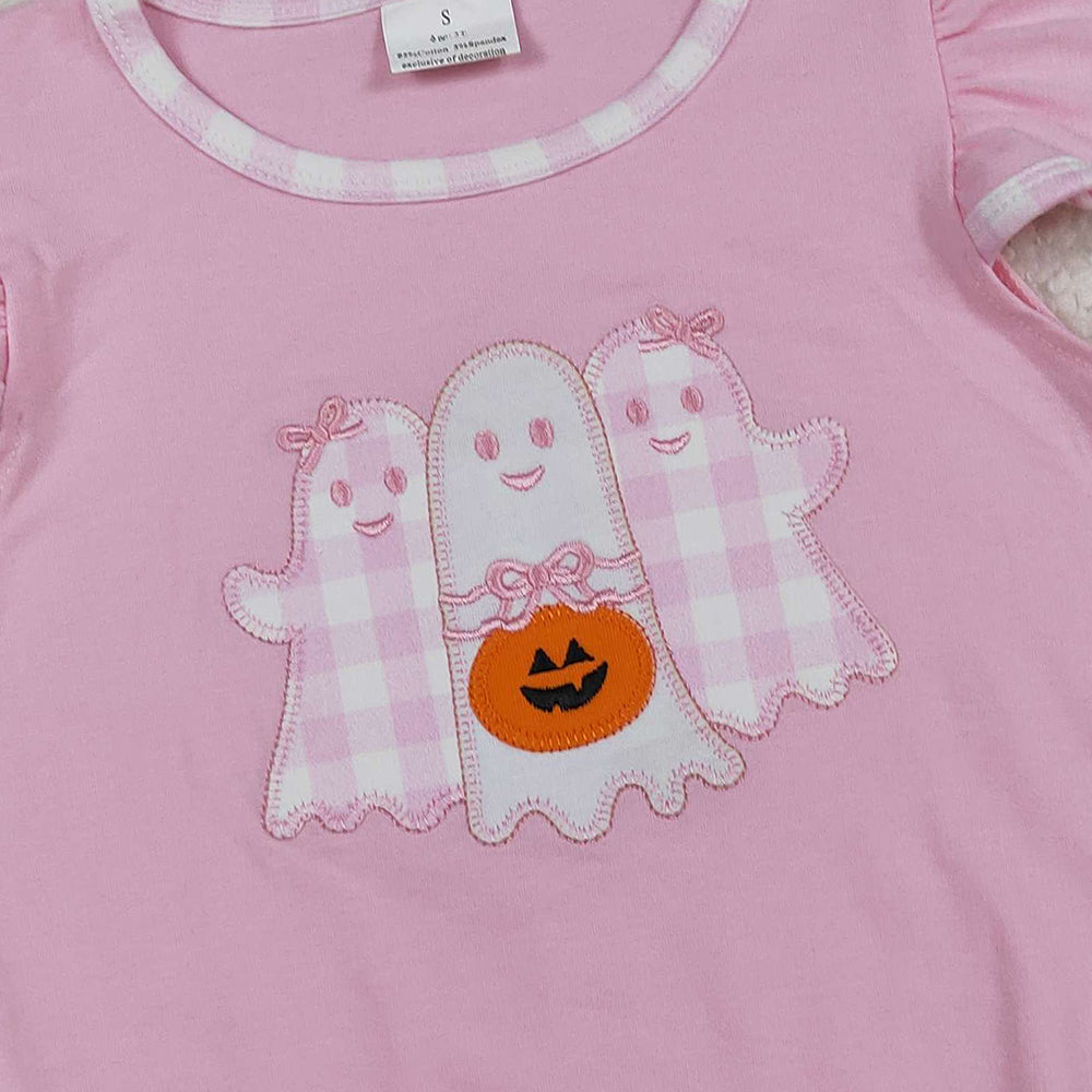 RTS NO MOQ (In stock)SR3196 Baby Girls Summer Rompers Pink Ghost Pumpkins Halloween Ruffle Rompers