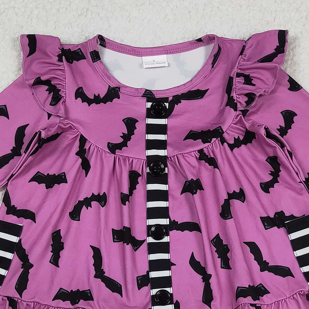RTS NO MOQ (In stock)GLP2693 Baby Girls Winter Outfits Halloween Bat Pockets Tunic Stripe Leggings Set Cute Costume Outfit for Kids