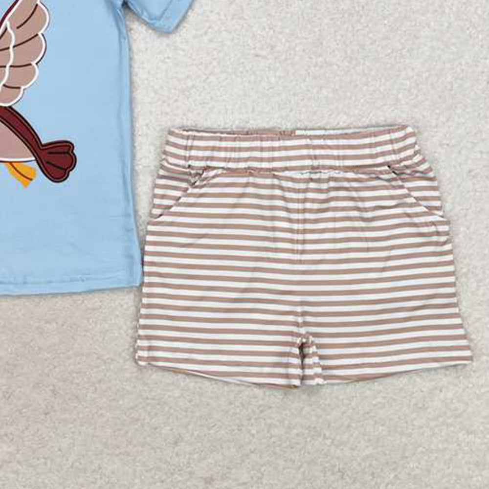 4.08 BSSO0970 RTS NO MOQ Baby Boys Summer Boys Outfits Baby Boys Duck Short Sleeve Top Stripes Shorts Clothes Sets