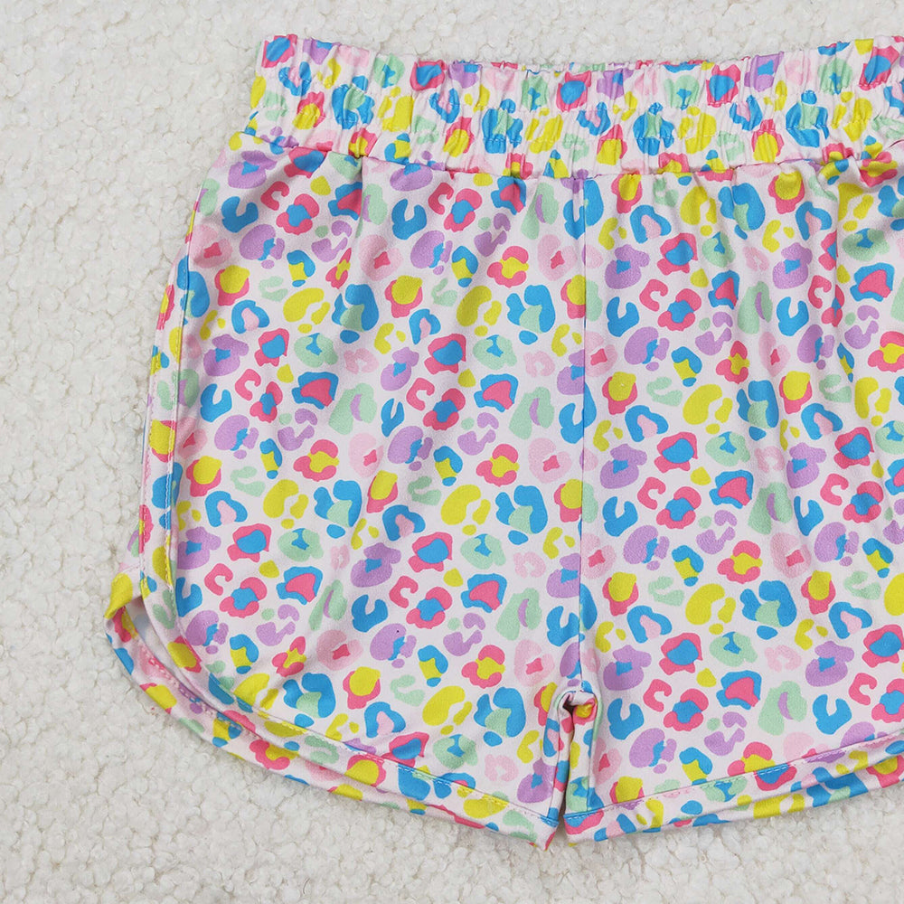 4.30 SS0475 RTS NO MOQ Colorful leopard elastic waist kids girls summer shorts