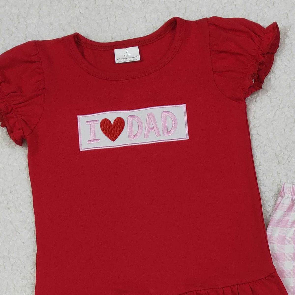 10.22 RTS NO MOQ (In stock)GSPO2072 Embroidery I Love Dad Baby Girls Shirts Checked Ruffle Pants Clothes Sets