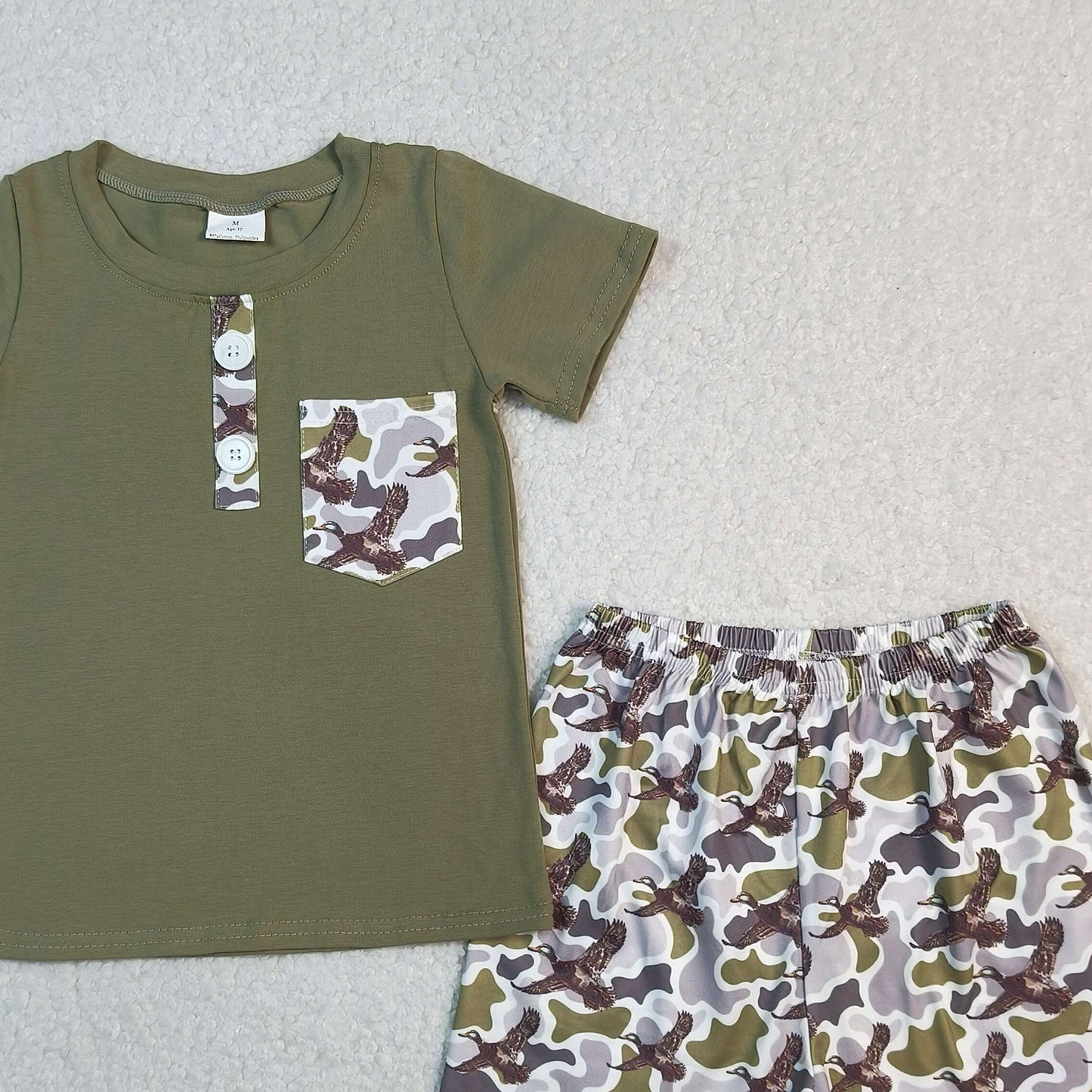BSSO1856 RTS NO MOQ (In stock )Short sleeves pocket top duck camo shorts boys outfits