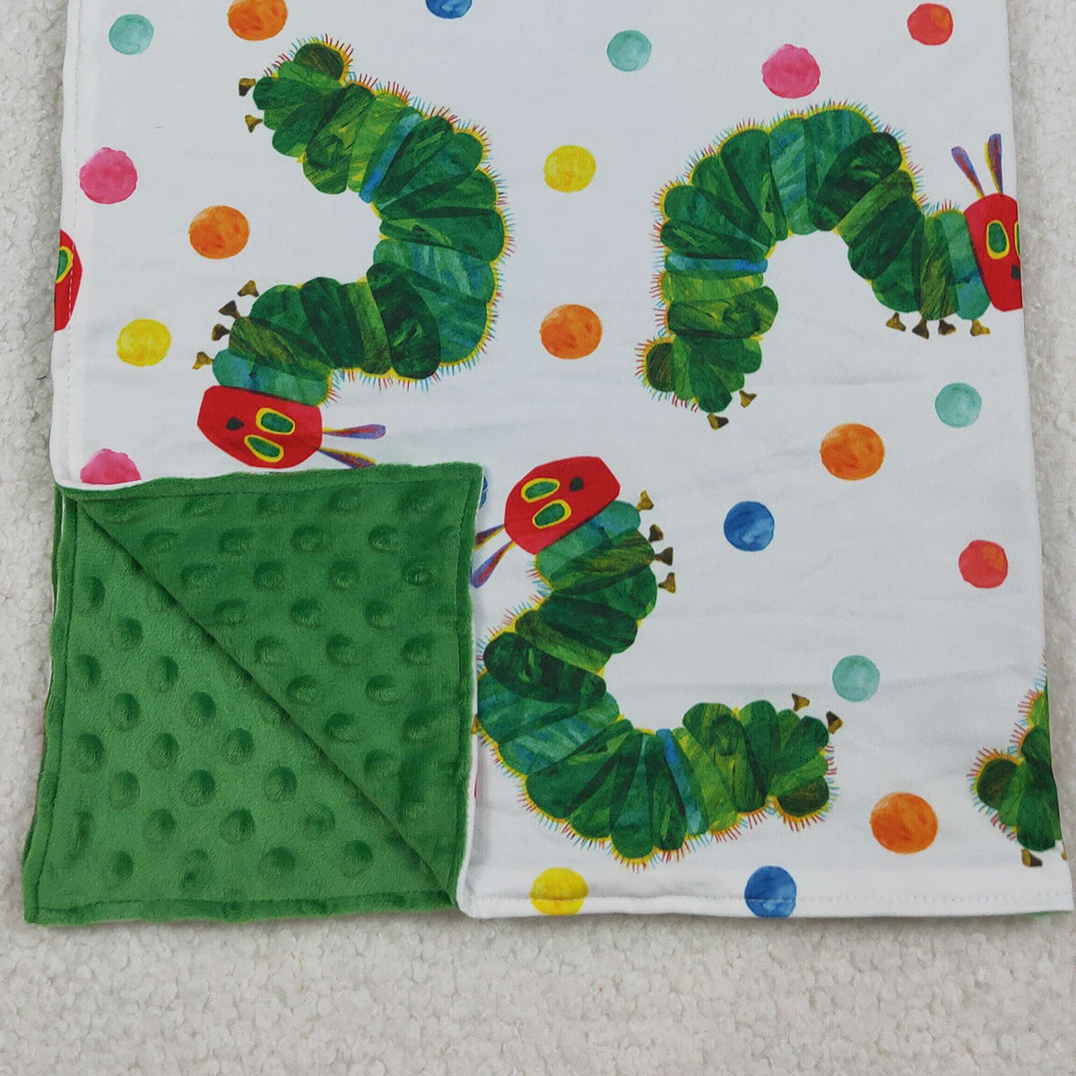 10.16 RTS NO MOQ (In stock)BL0202 Baby Kids Green Caterpillar Blankets