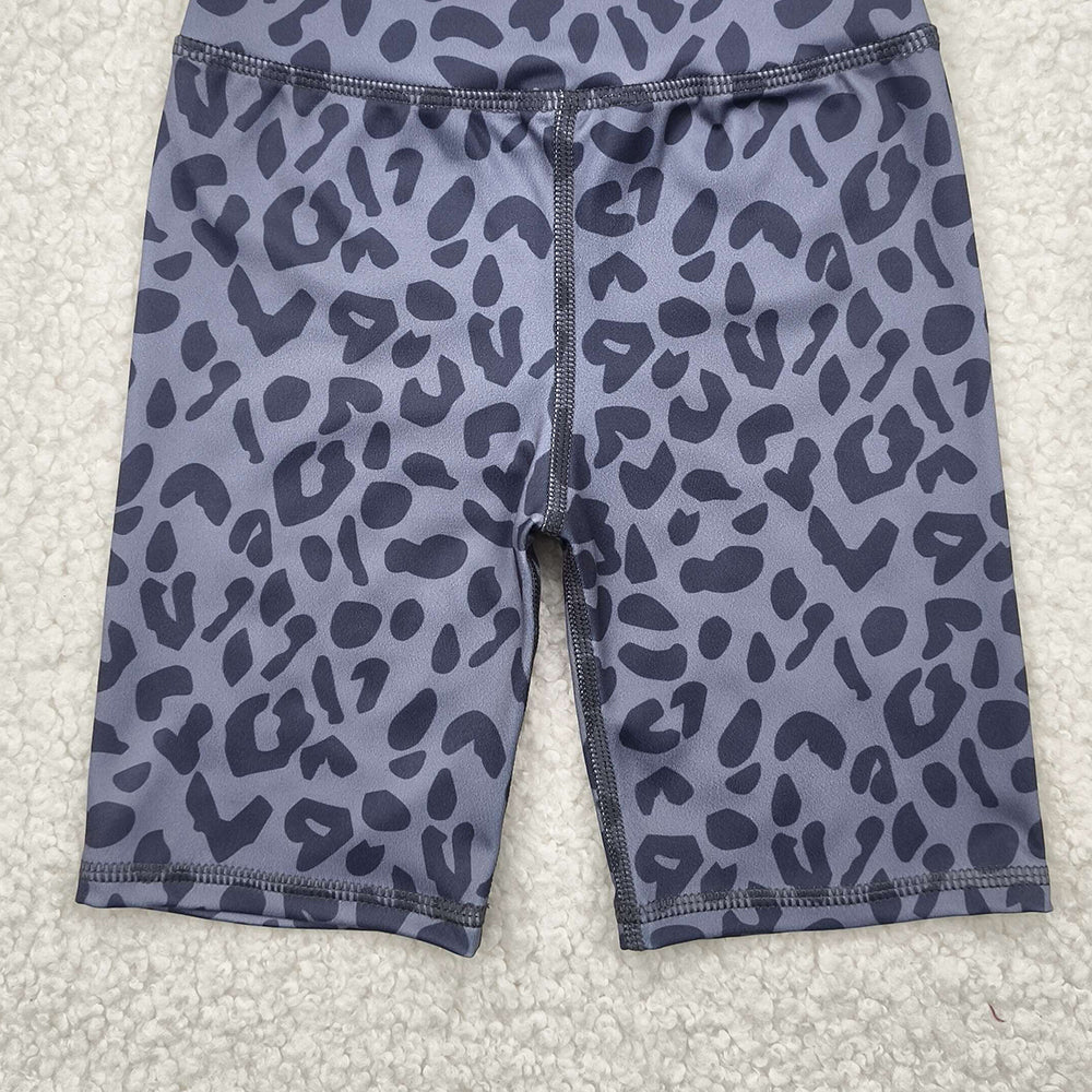 6.16 SS0539 RTS NO MOQ Baby Girls Summer Yoga Shorts Baby Girls Gray Leopard Biking Shorts Bottoms