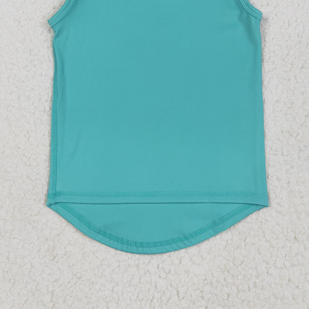 7.02 GT1018 RTS NO MOQ Baby Girls Summer Yoga Tops Baby Girls Aqua Sleeveless Yoga Tee Shirts Vest