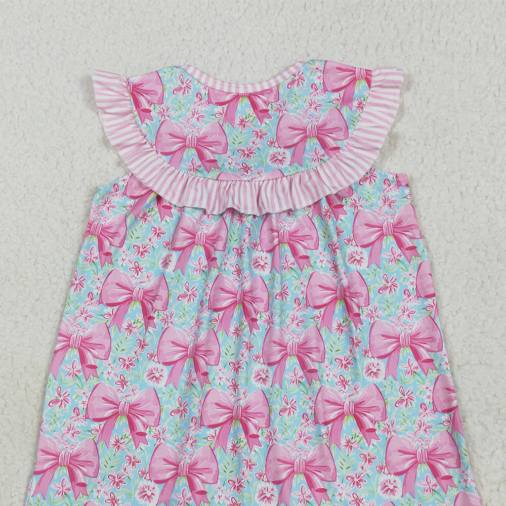 8.11 GSD2534 RTS NO MOQ Baby Girls Summer Dress Embroidery Baby Girls Pink I Love Dad Floral Bows Knee Length Dresses