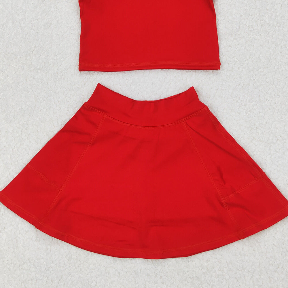 USA Shop (in stock) GSD1979 RTS NO MOQ Baby Girls Summer Yoga Outfits Solid red sleeveless skirt yoga set