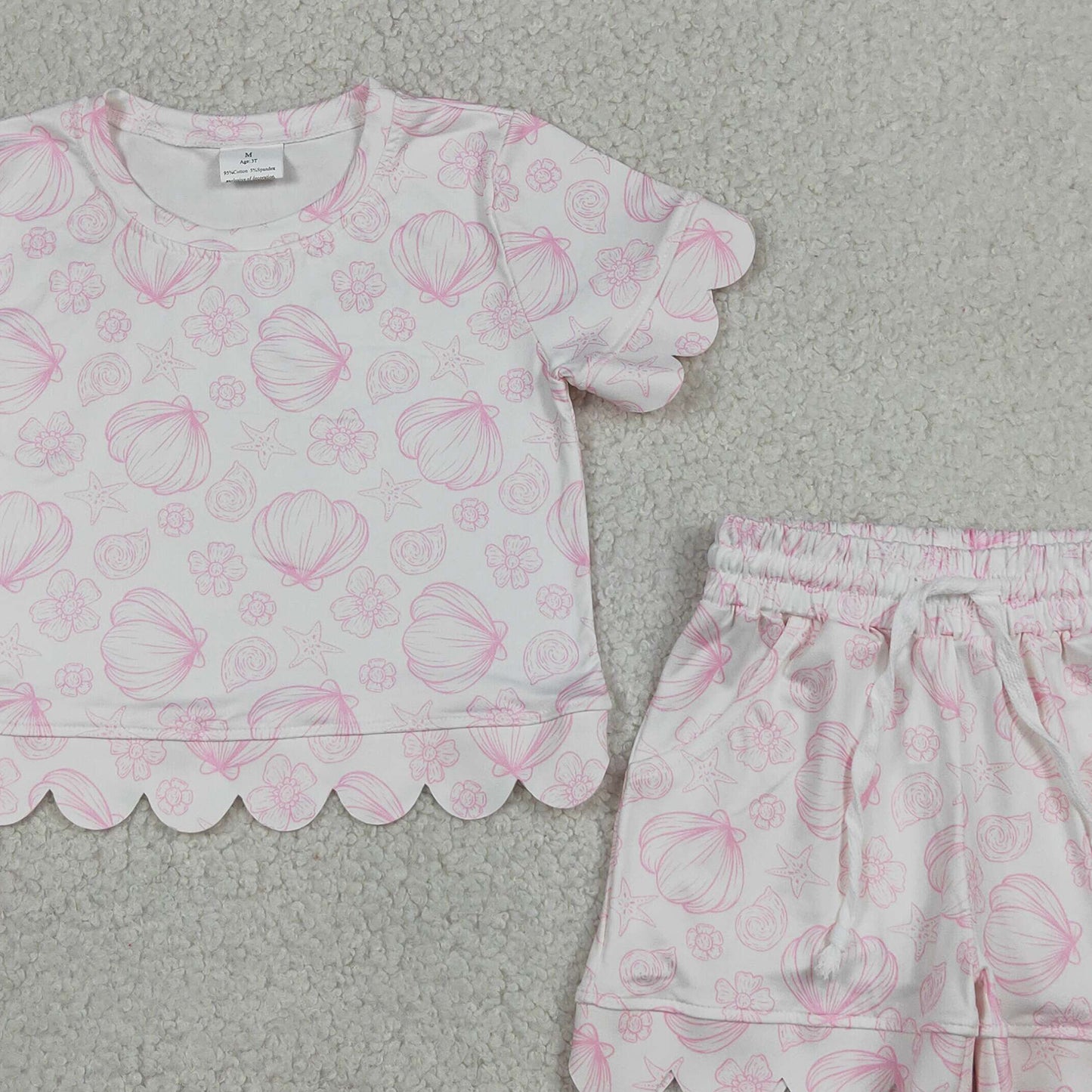 GSSO3729 RTS NO MOQ (In stock)Short sleeves scallop shell starfish girls summer outfits