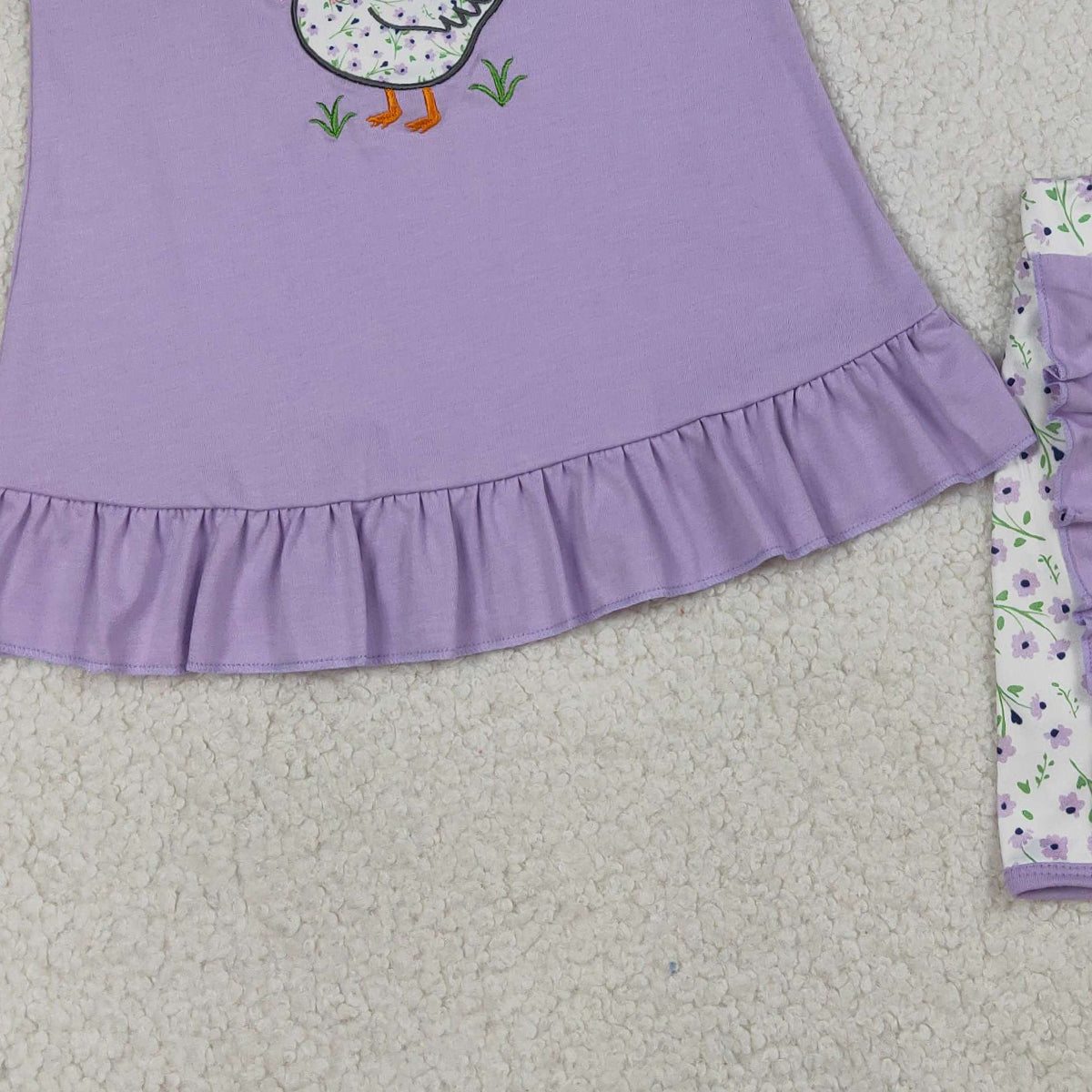 3.21 RTS NO MOQ (In stock)GSSO2774 Kids Clothing for Baby Girls Sleeveless Embroidery Floral Goose Lavender Tunic Ruffle Shorts Clothes Sets