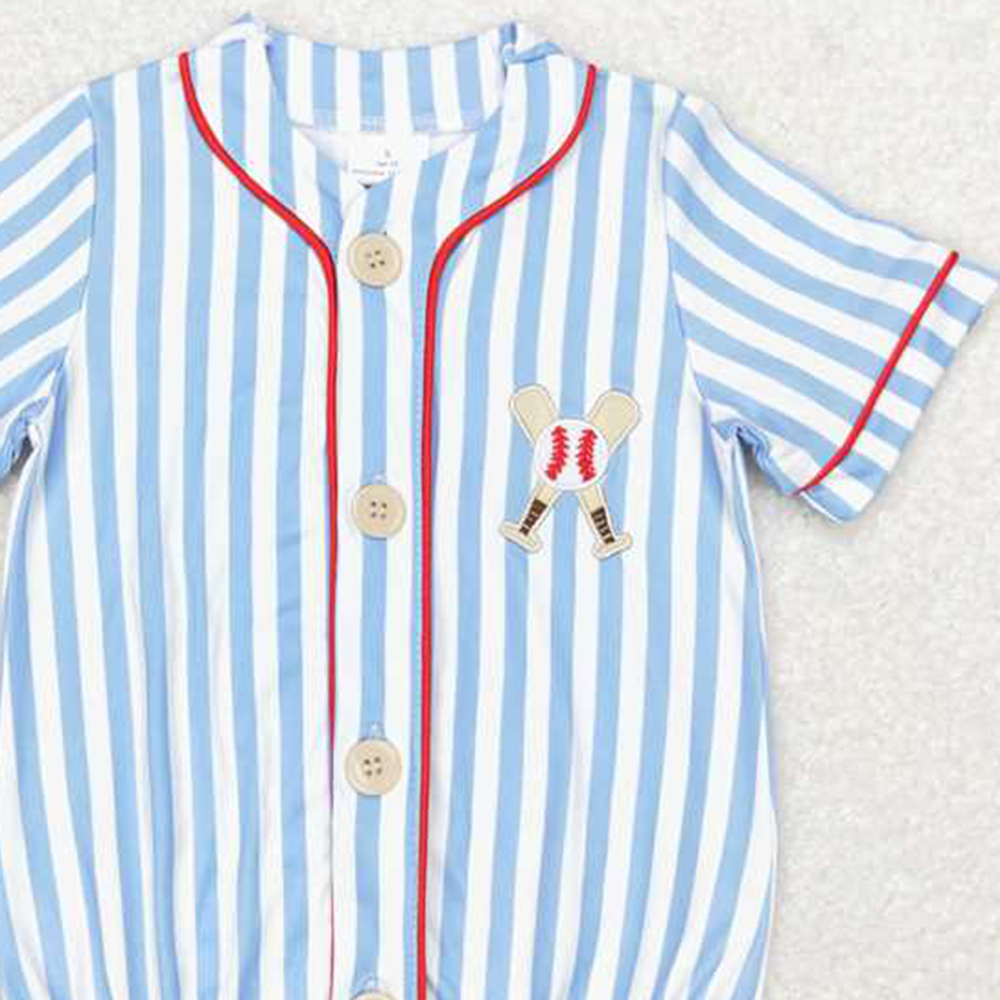 SR1459 RTS NO MOQ Short sleeves stripe baseball baby kids romper
