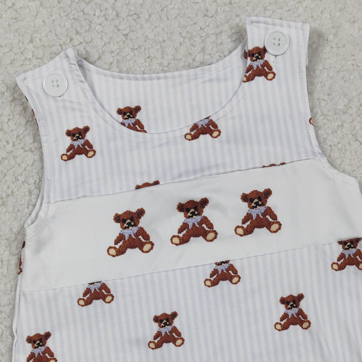 2.5 RTS NO MOQ (In stock)SR3570 Baby Boys Sleeveless Grey Stripe Bears Rompers