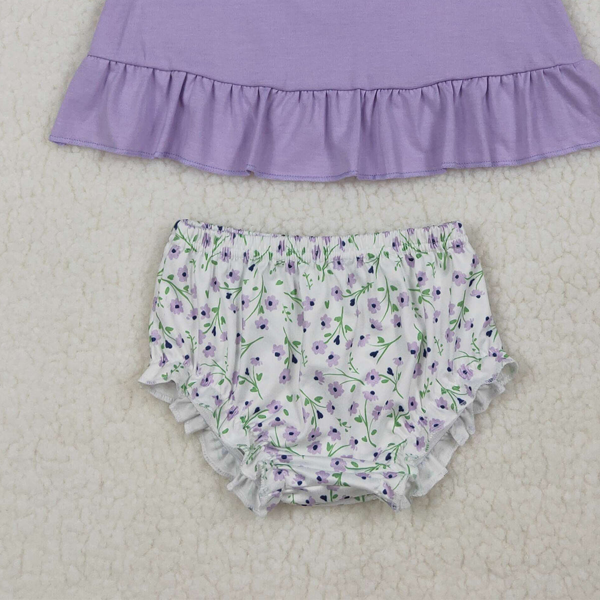 3.24 RTS NO MOQ (In stock)GBO0502 Baby Girls Fashion Embroidery Purple Floral Goose Back Bows Tunic Bummies Clothes Sets
