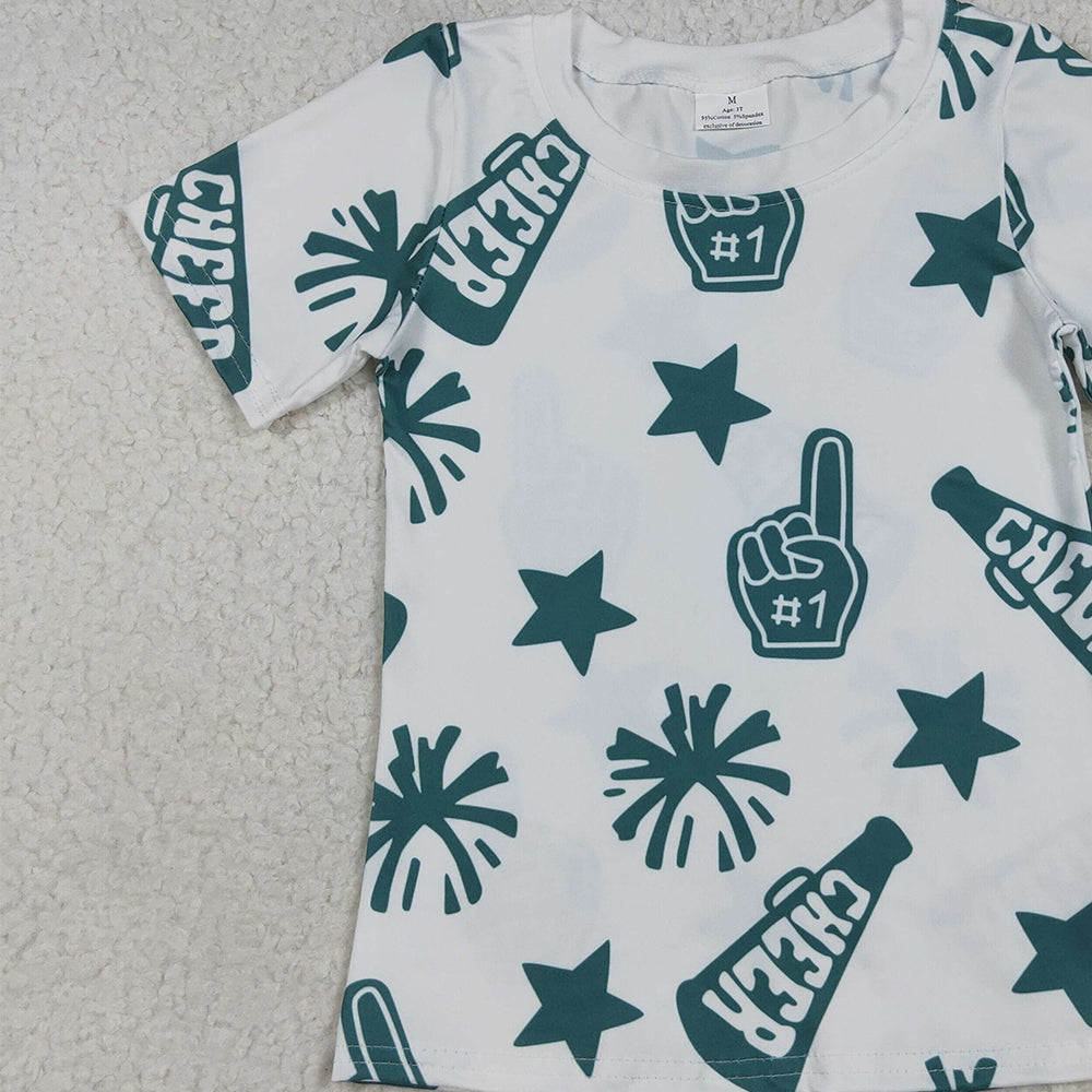 USA Shop (in stock)GT0955RTSBaby Girls Summer Tops Green Cheerleader Kids Girls Short Sleeve Team Shirt Comfortable Fit Sports Uniform for Children
