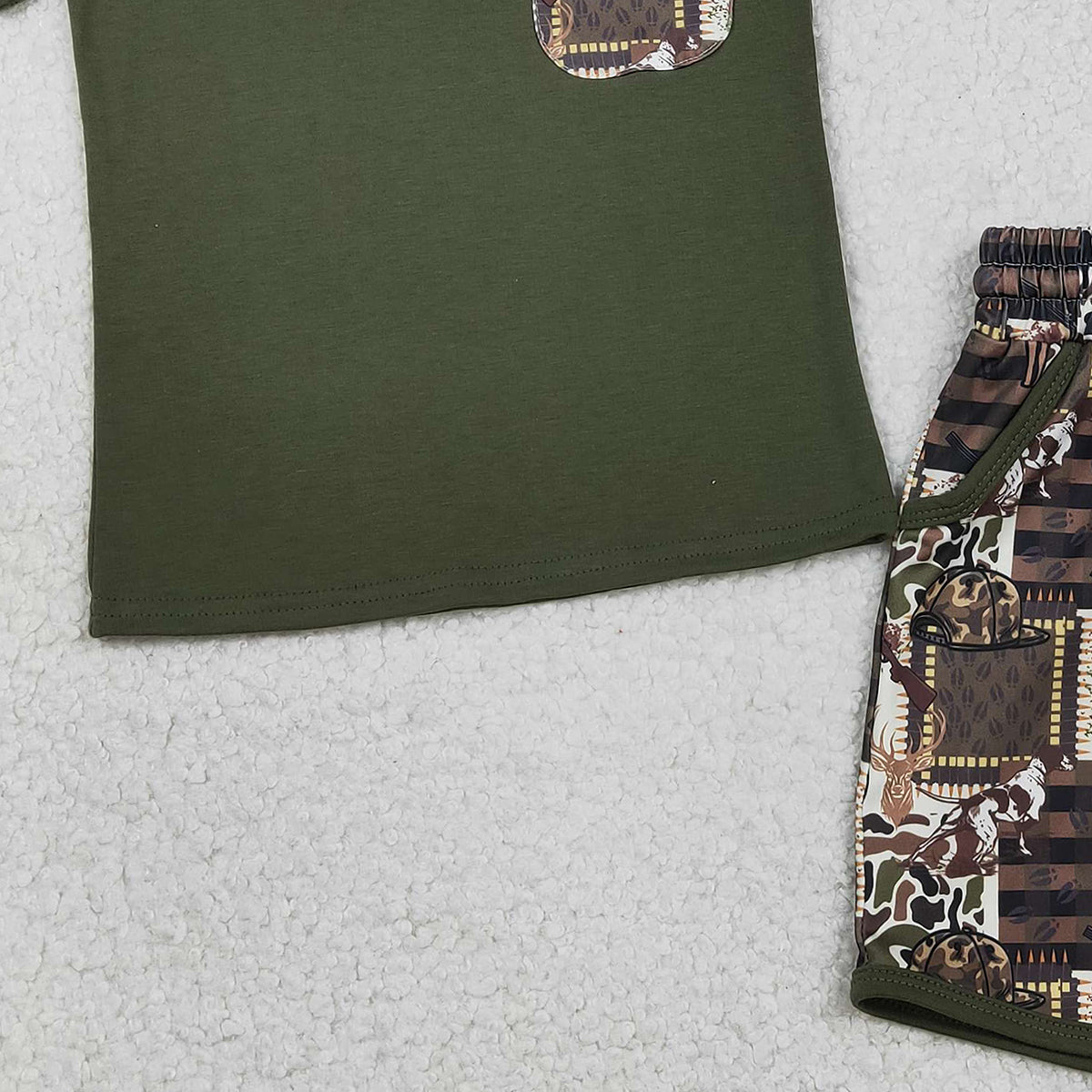 1.23 RTS NO MOQ (In stock)BSSO1848 Baby Boys Shirt Top Southern Deer Camo Pockets Shorts Hunting Clothes Sets