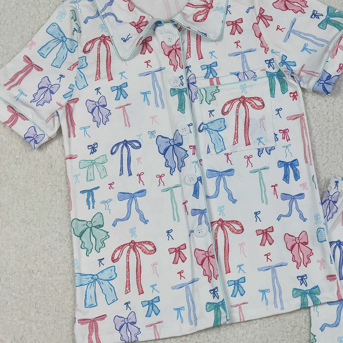 11.5 RTS NO MOQ (In stock)GSSO2216 Adult Women Colorful Bows Lapel Buttons Tops Shorts Pajamas