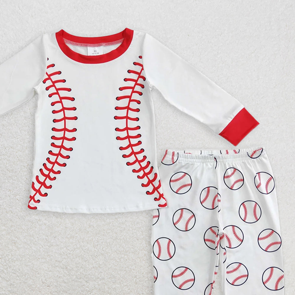 BLP0425RTS NO MOQ Baby Boys Winter Outfits White baseball top pants toddler kids pajamas