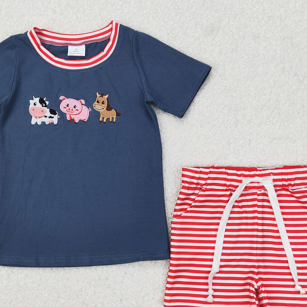 4.24 BSSO1295 RTS NO MOQ Cow pig horse top stripe shorts kids boys clothes