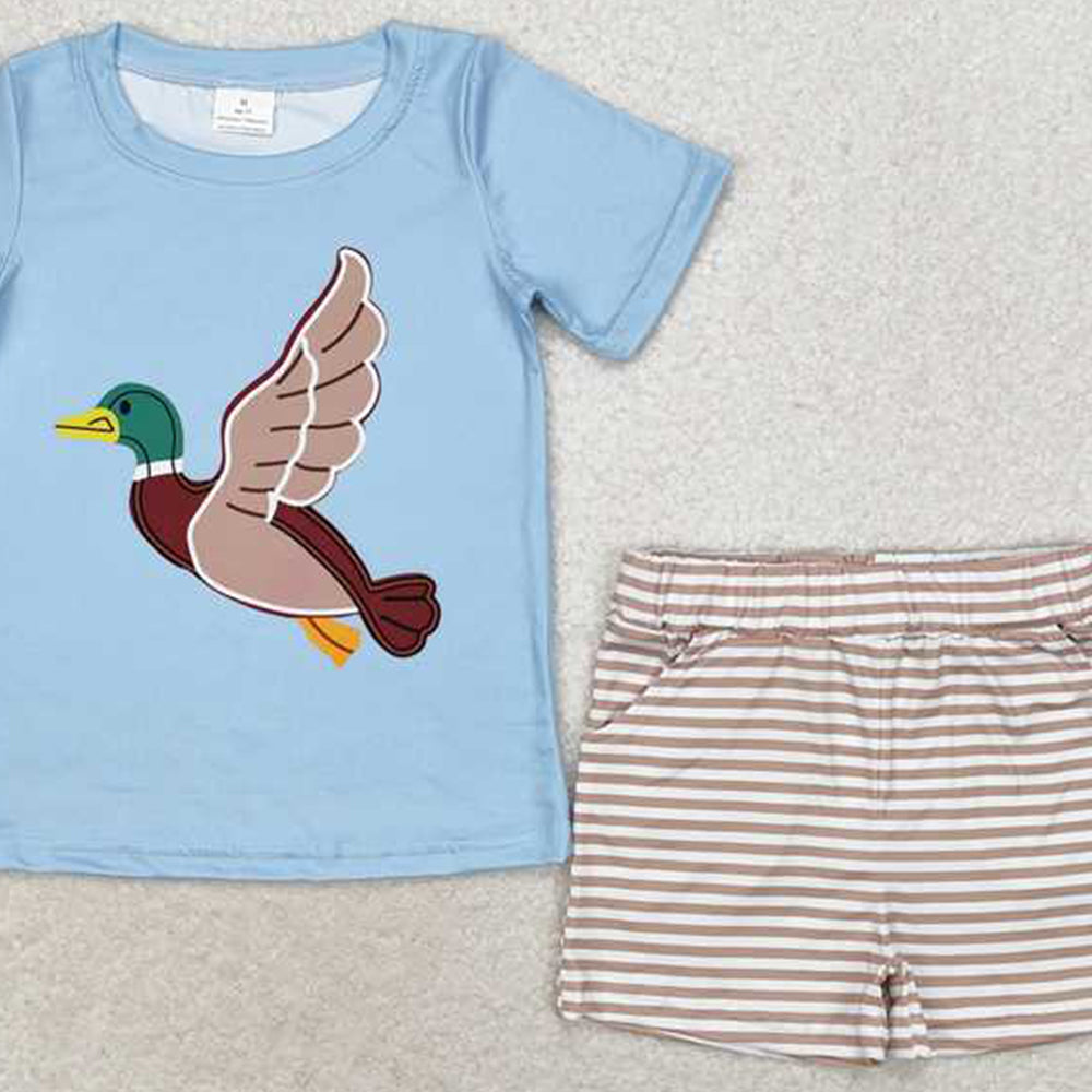 4.08 BSSO0970 RTS NO MOQ Baby Boys Summer Boys Outfits Baby Boys Duck Short Sleeve Top Stripes Shorts Clothes Sets
