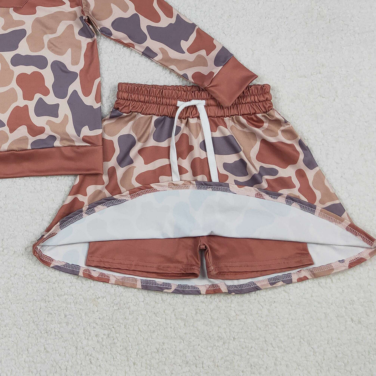 12.24 RTS NO MOQ (In stock)GLD1476 Baby Girls Southern Khaki Camo Long Sleeve Top Skirts Shorts Clothes Sets