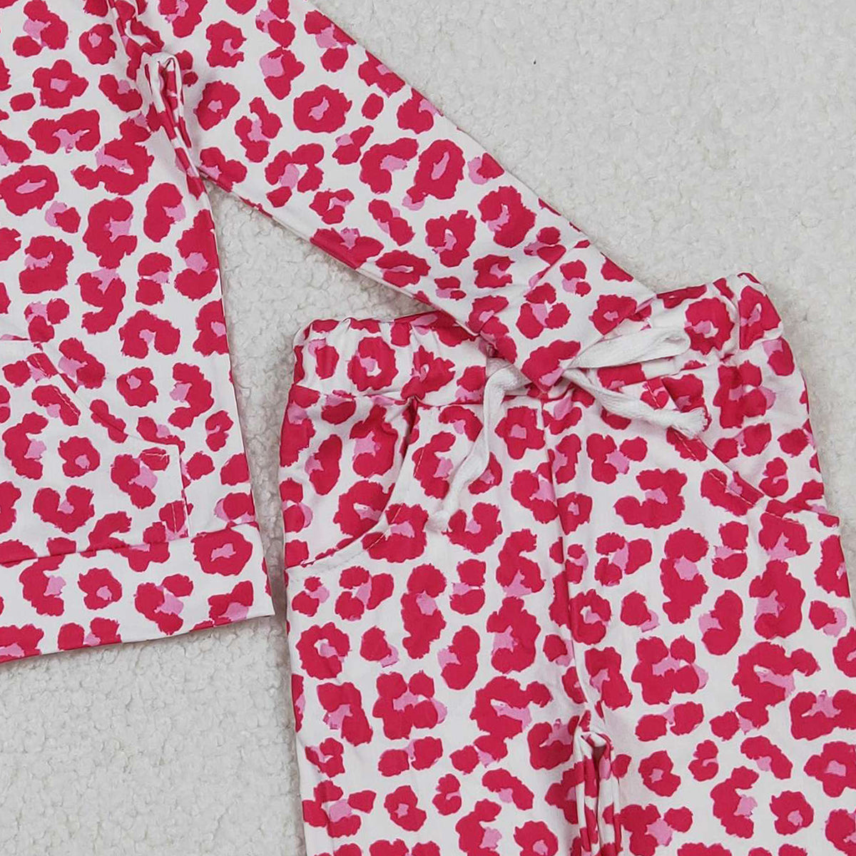 10.23 RTS NO MOQ (In stock)GLP2790 Baby Girls Pink Leopard Zipper Pockets Hoodies Top Joggers Clothes Sets