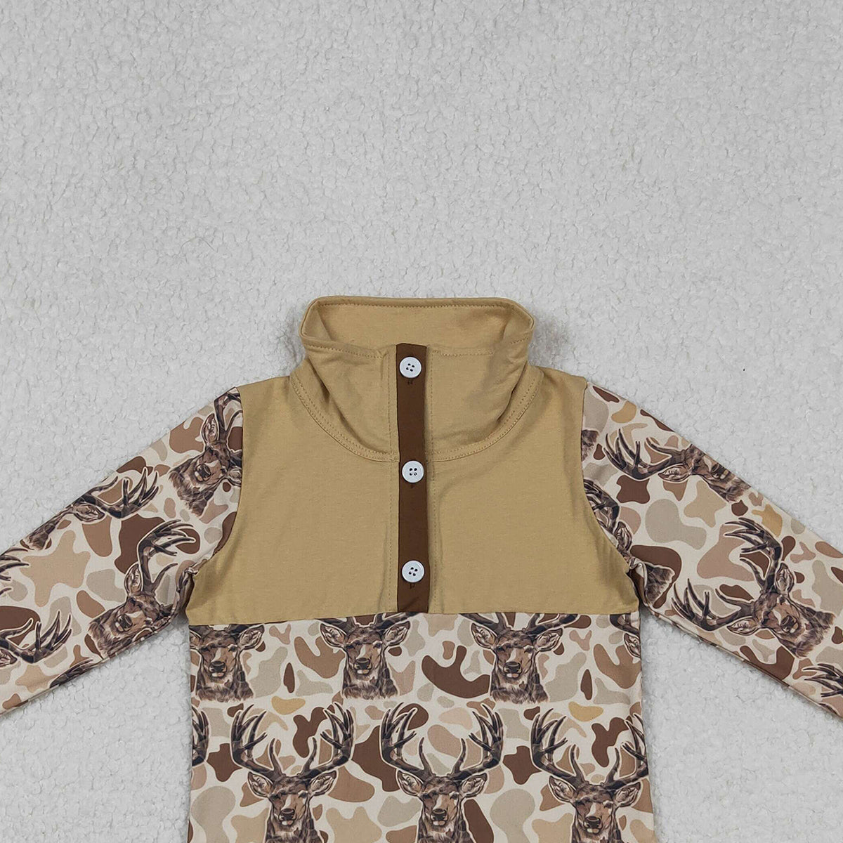 10.28 RTS NO MOQ (In stock)BT1338 Baby Boys Khaki Camo Deer Button Hunting Pullovers Top
