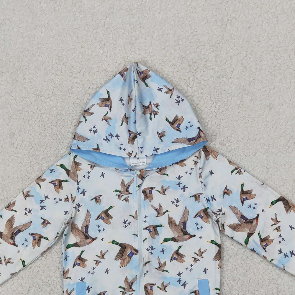 4.12 GT0875 RTS NO MOQ Baby Girls Coats Light blue pocket duck baby kids zip hooded jacket