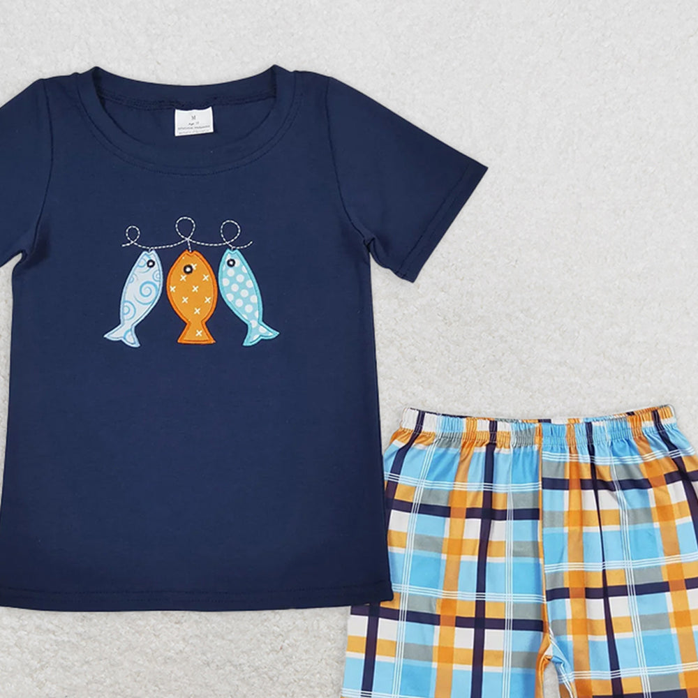BSSO0465RTS NO MOQ Baby Boys Summer Boys Outfits Baby Boys Fishes Shirts Shorts Summer Clothes Sets
