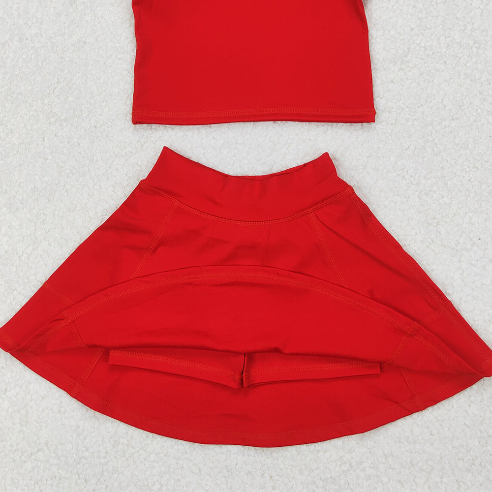 USA Shop (in stock) GSD1979 RTS NO MOQ Baby Girls Summer Yoga Outfits Solid red sleeveless skirt yoga set